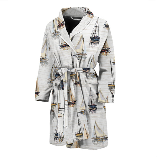 Sailboat Paint Pattern Print Design LKS307 Men Bathrobe