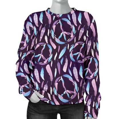 Peace Sign Feather Design Print Women Long Sleeve Sweatshirt