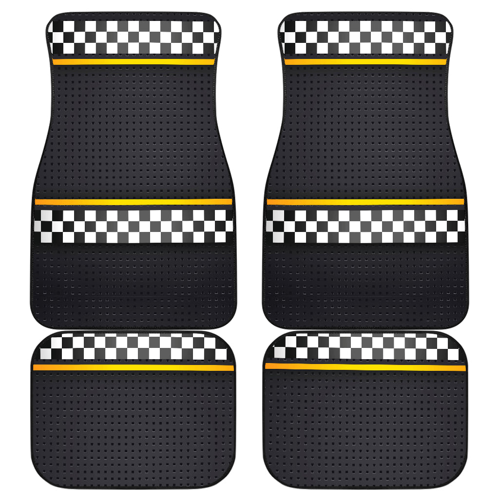 Checkered Flag Yellow Line Style Car Floor Mats Front Back