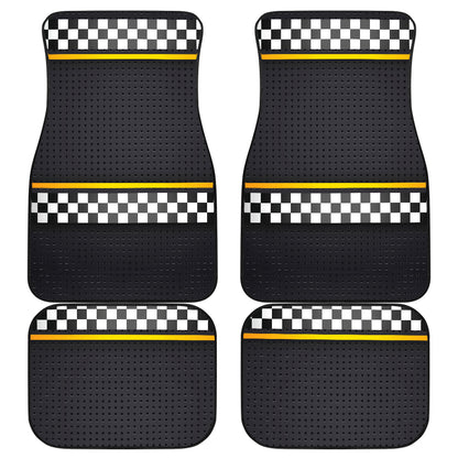 Checkered Flag Yellow Line Style Car Floor Mats Front Back