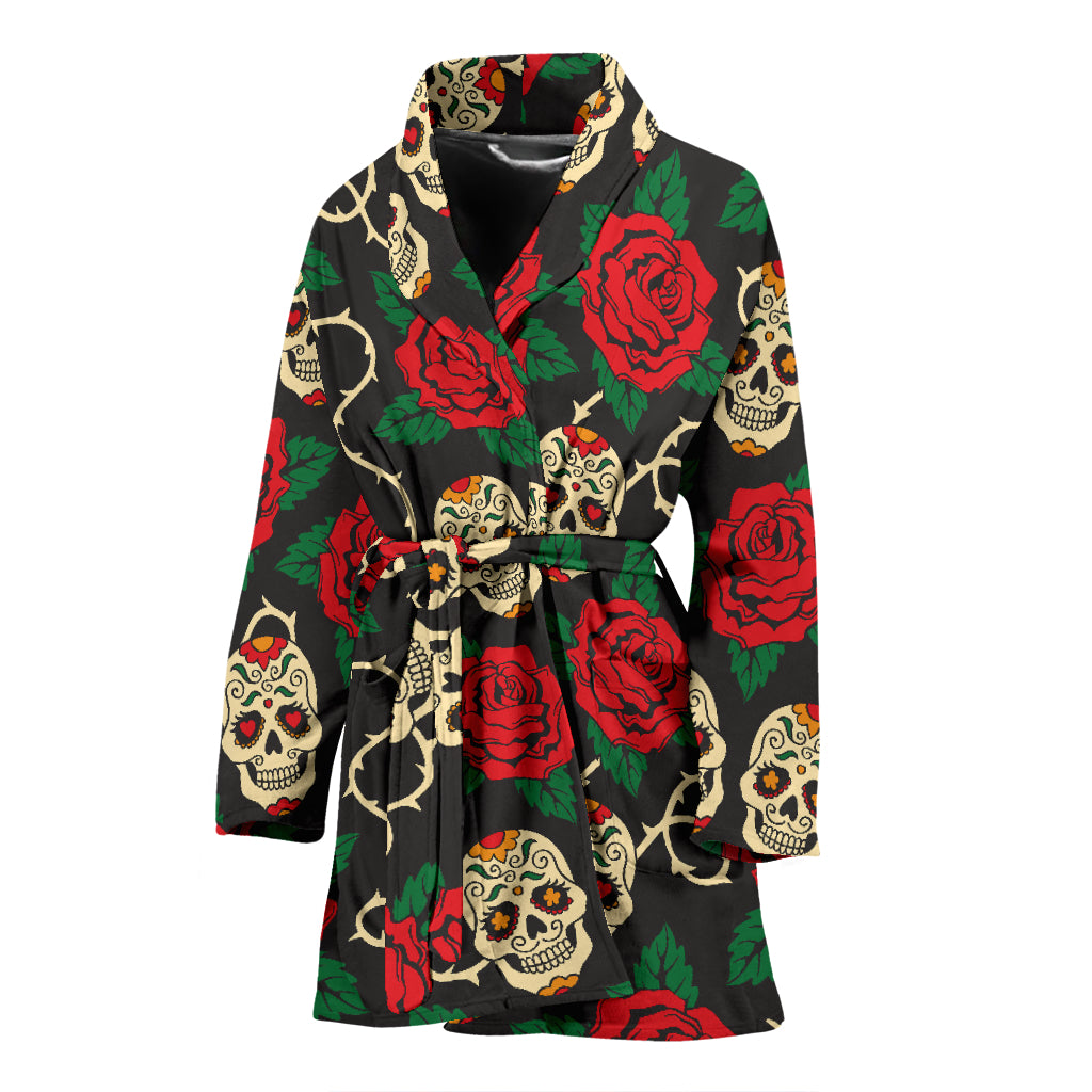 Sugar Skull Red Rose Print Design LKS301 Women Bathrobe