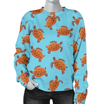 Brow Sea Turtle Print Pattern Women Long Sleeve Sweatshirt