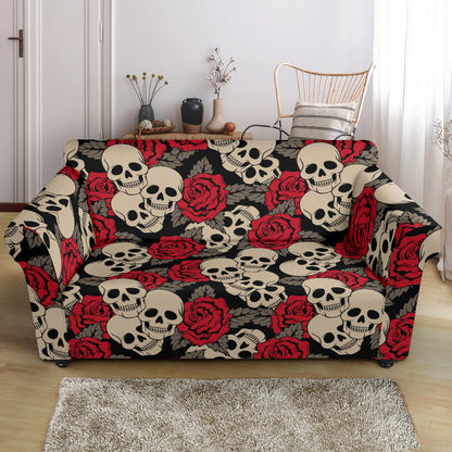 Skull And Roses Print Design LKS301 Loveseat Couch Slipcover