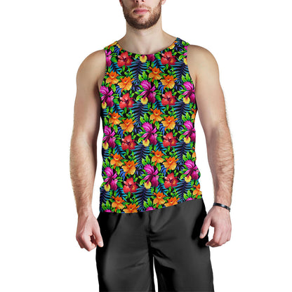 Tropical Folower Colorful Print Men Tank Top