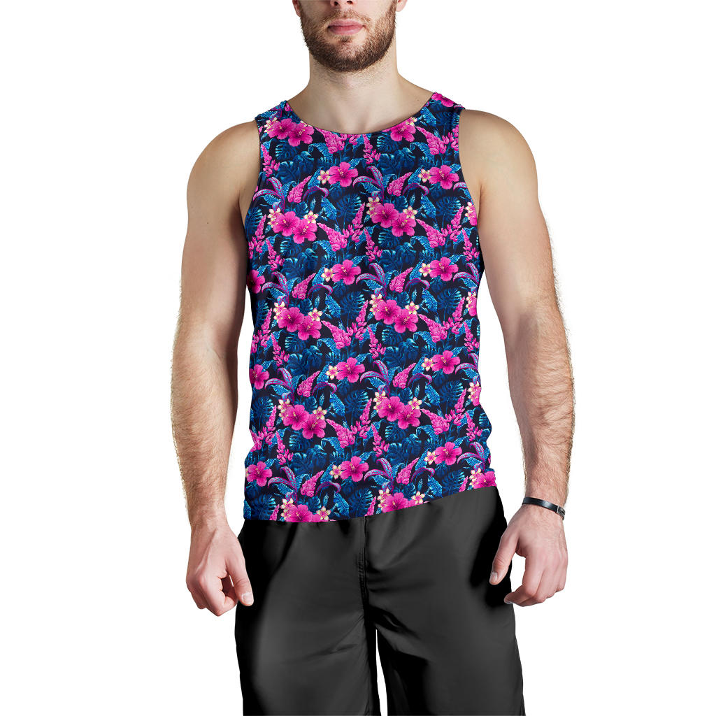 Tropical Folower Pink Themed Print Men Tank Top