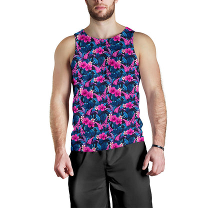 Tropical Folower Pink Themed Print Men Tank Top