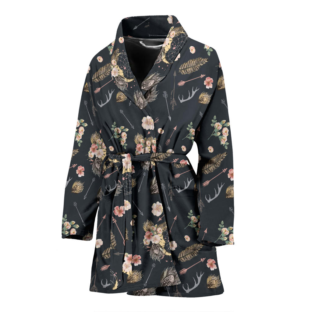 Bohemian Pattern Print Design 09 Women Bathrobe
