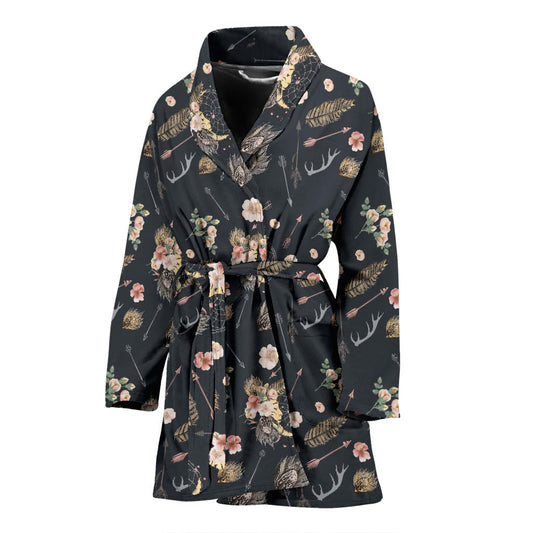 Bohemian Pattern Print Design 09 Women Bathrobe
