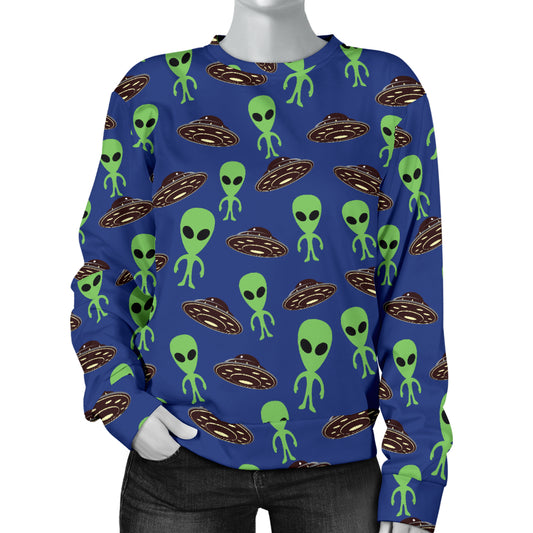 Alien Green UFO Pattern Women Long Sleeve Sweatshirt