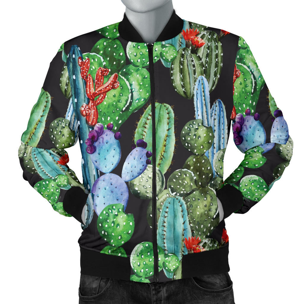 Cactus Watercolor Style Print Men Bomber Jacket