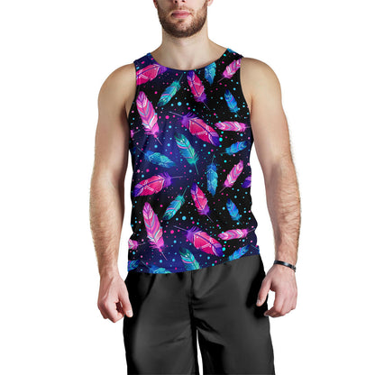 Feather Colorful Boho Design Print Men Tank Top