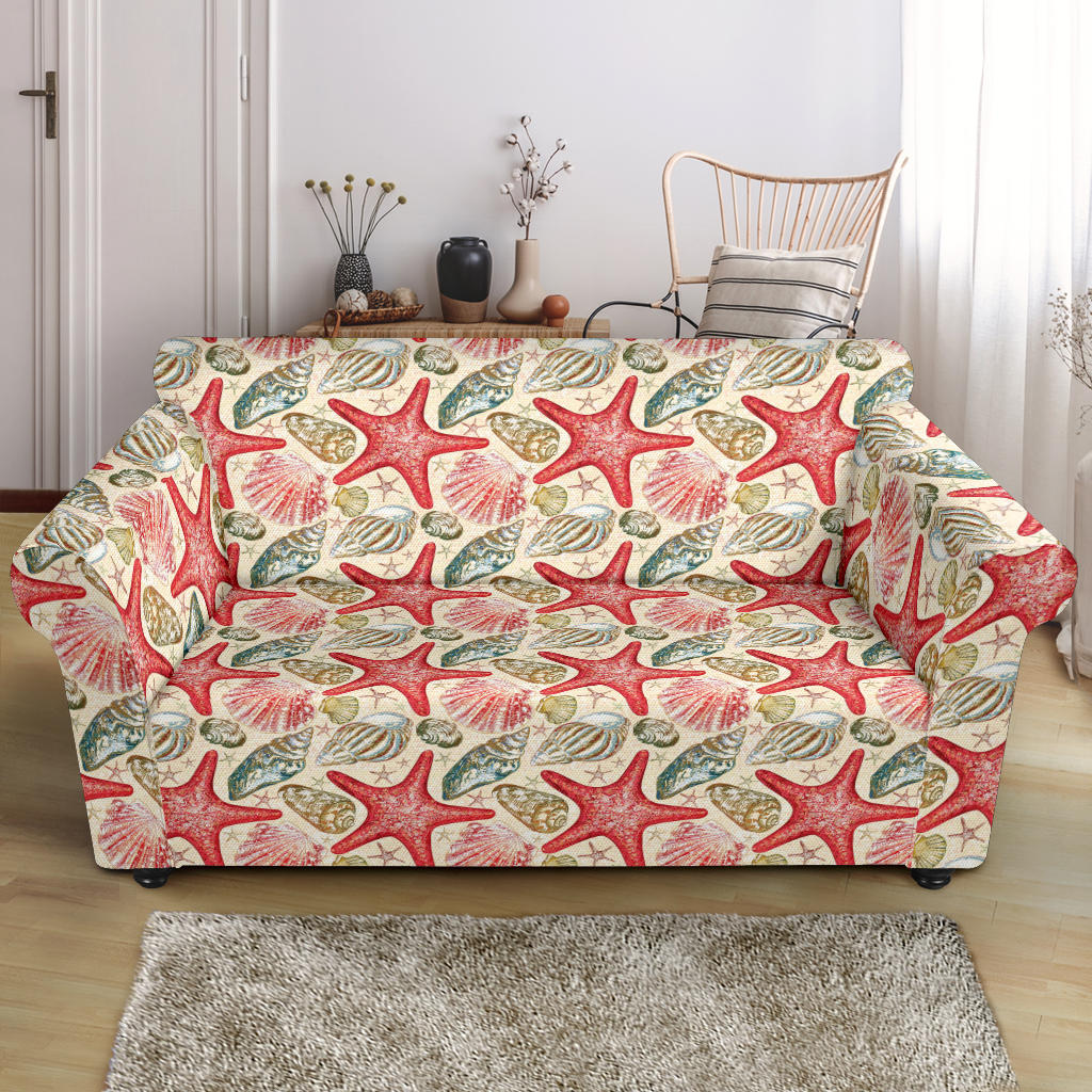 Seashell Print Design LKS301 Loveseat Couch Slipcover