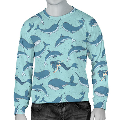 Narwhal Themed Print Men Long Sleeve Sweatshirt