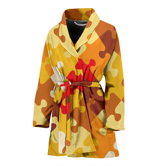 Puzzle Pattern Print Design A01 Women Bathrobe