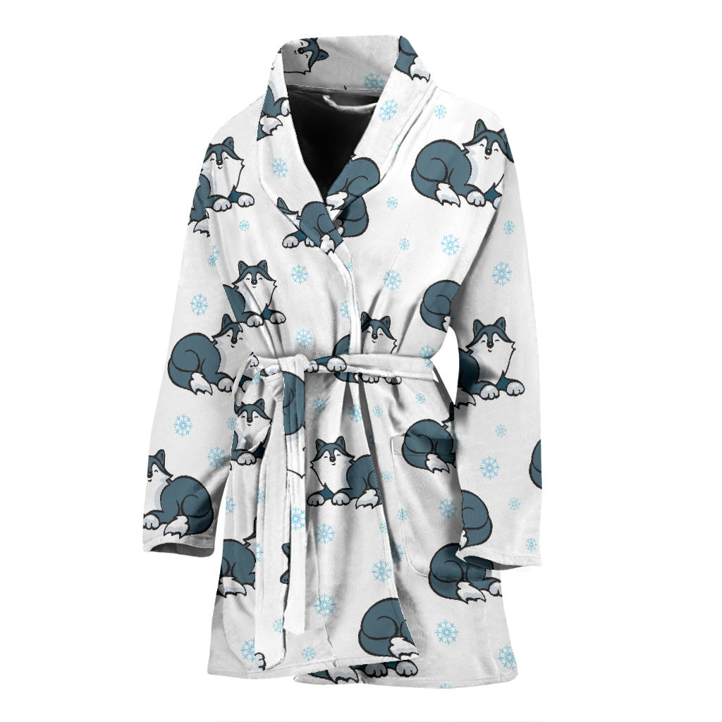 Alaskan Malamute Pattern Print Design 03 Women Bathrobe