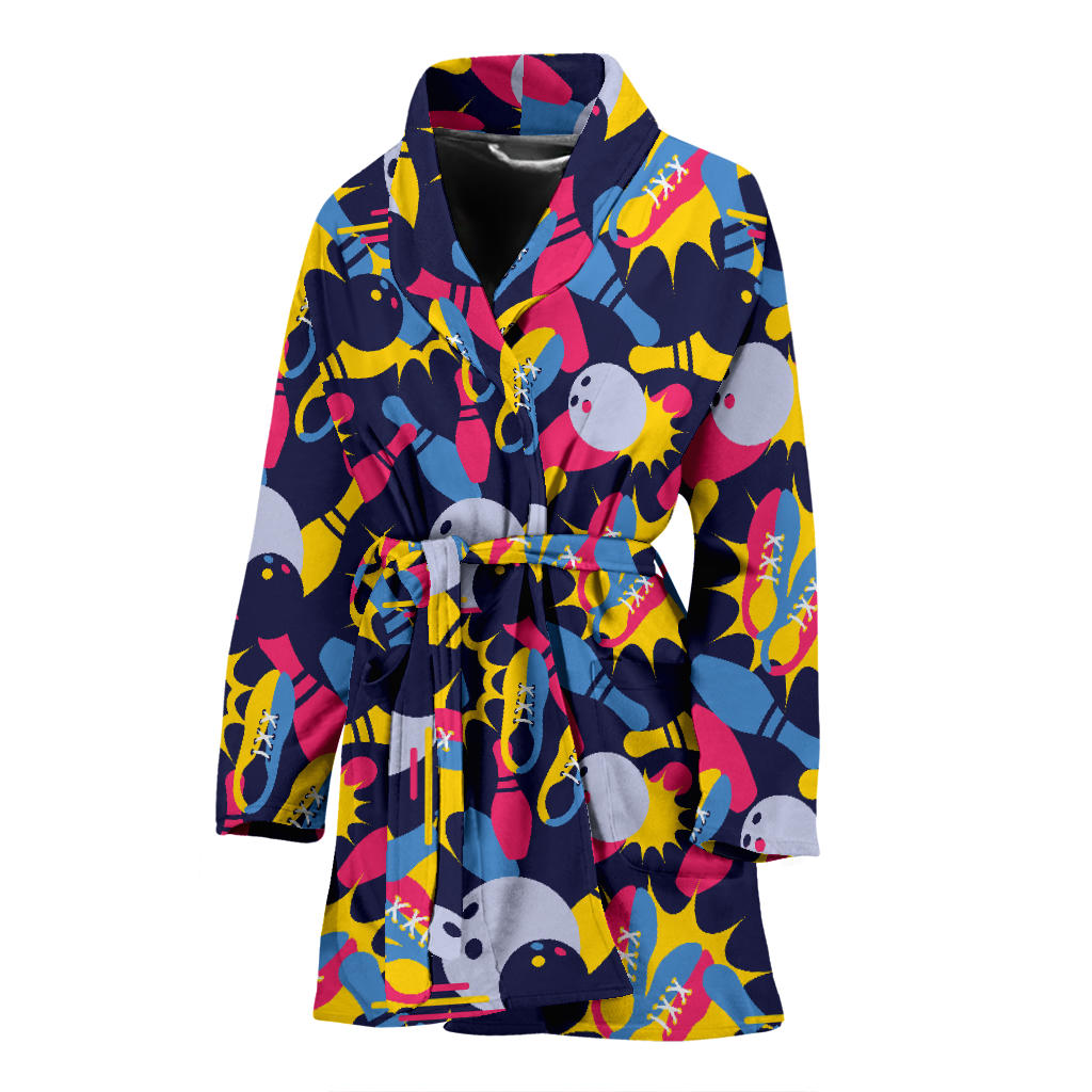 Bowling Pattern Print Design 02 Women Bathrobe