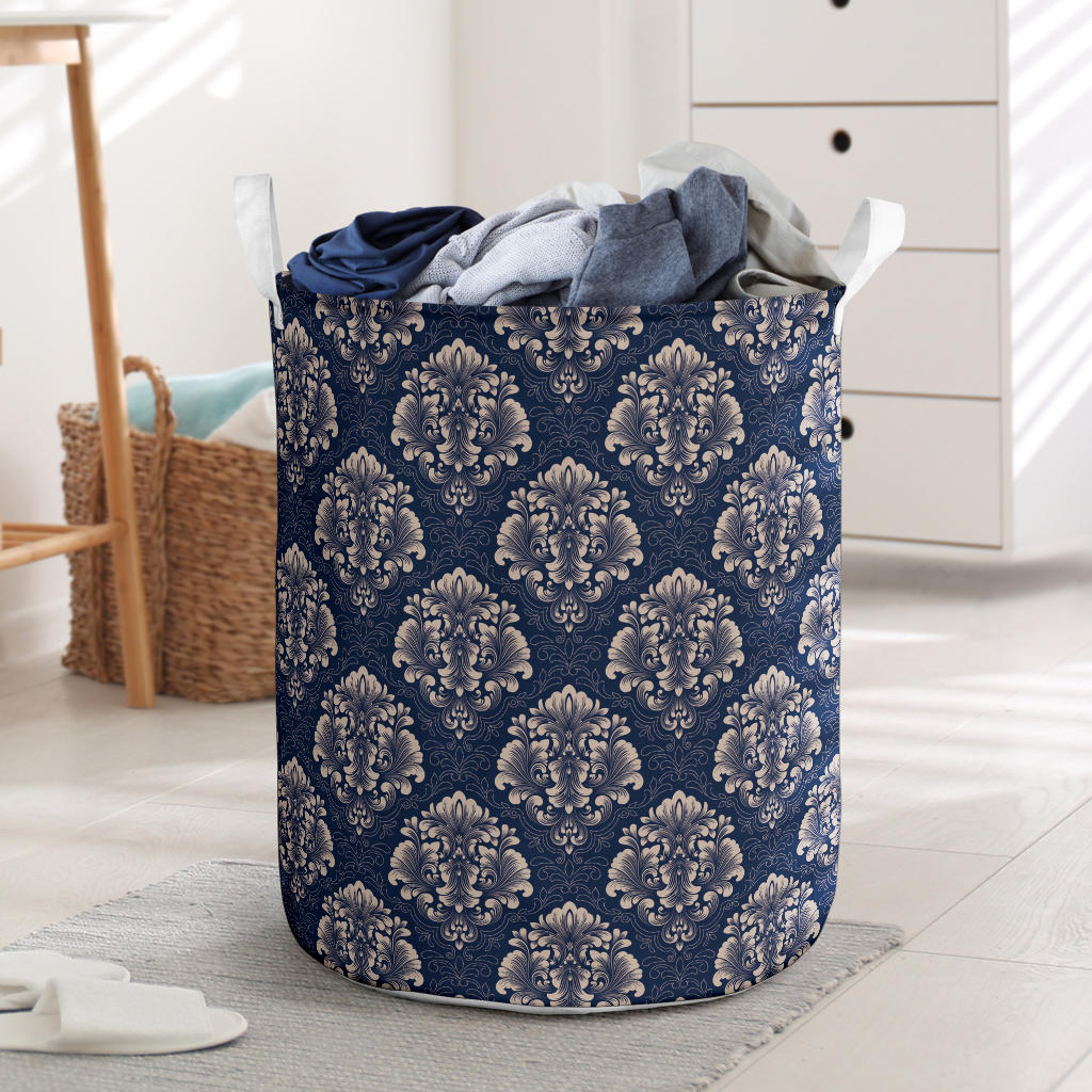 Damask Blue Luxury Print Pattern Laundry Basket