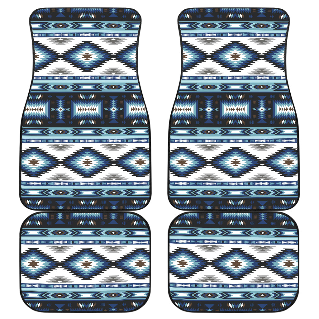 Navajo Dark Blue Print Pattern Car Floor Mats Front Back