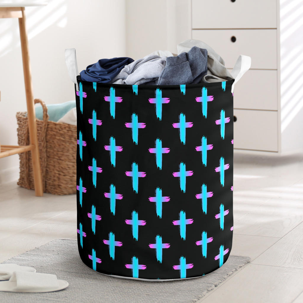 Christian Cross neon Pattern Laundry Basket