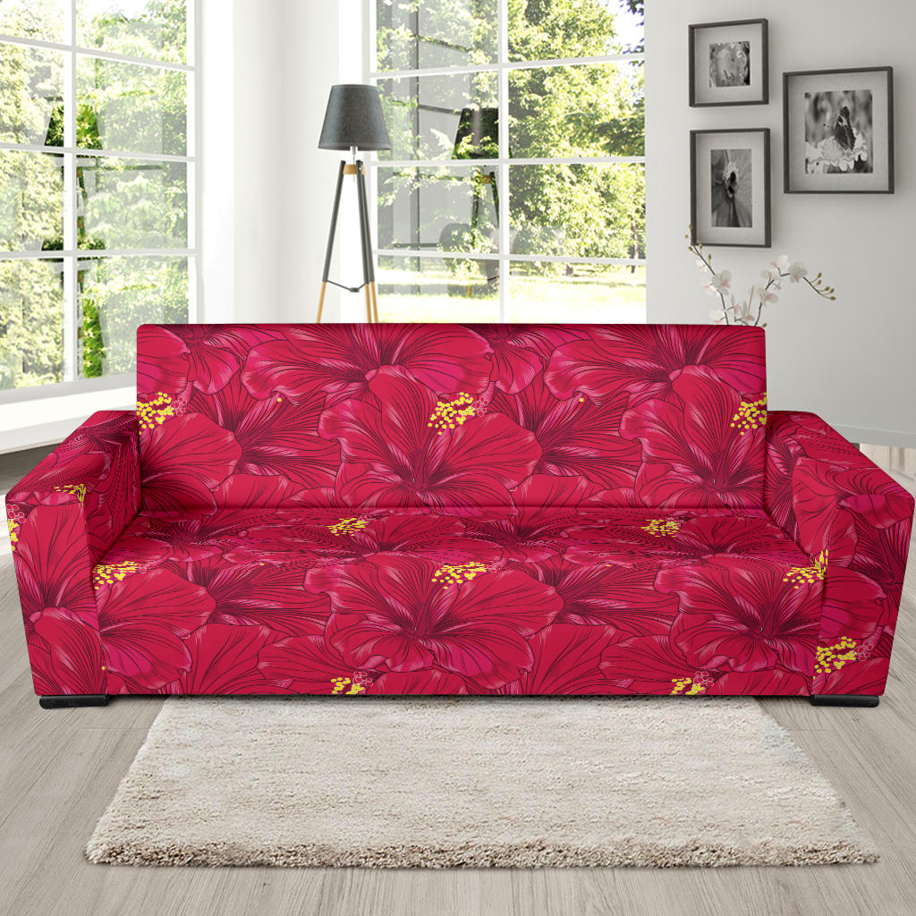 Hibiscus Red Pattern Print LKS308 Sofa Slipcover