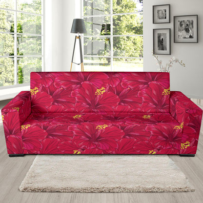 Hibiscus Red Pattern Print LKS308 Sofa Slipcover