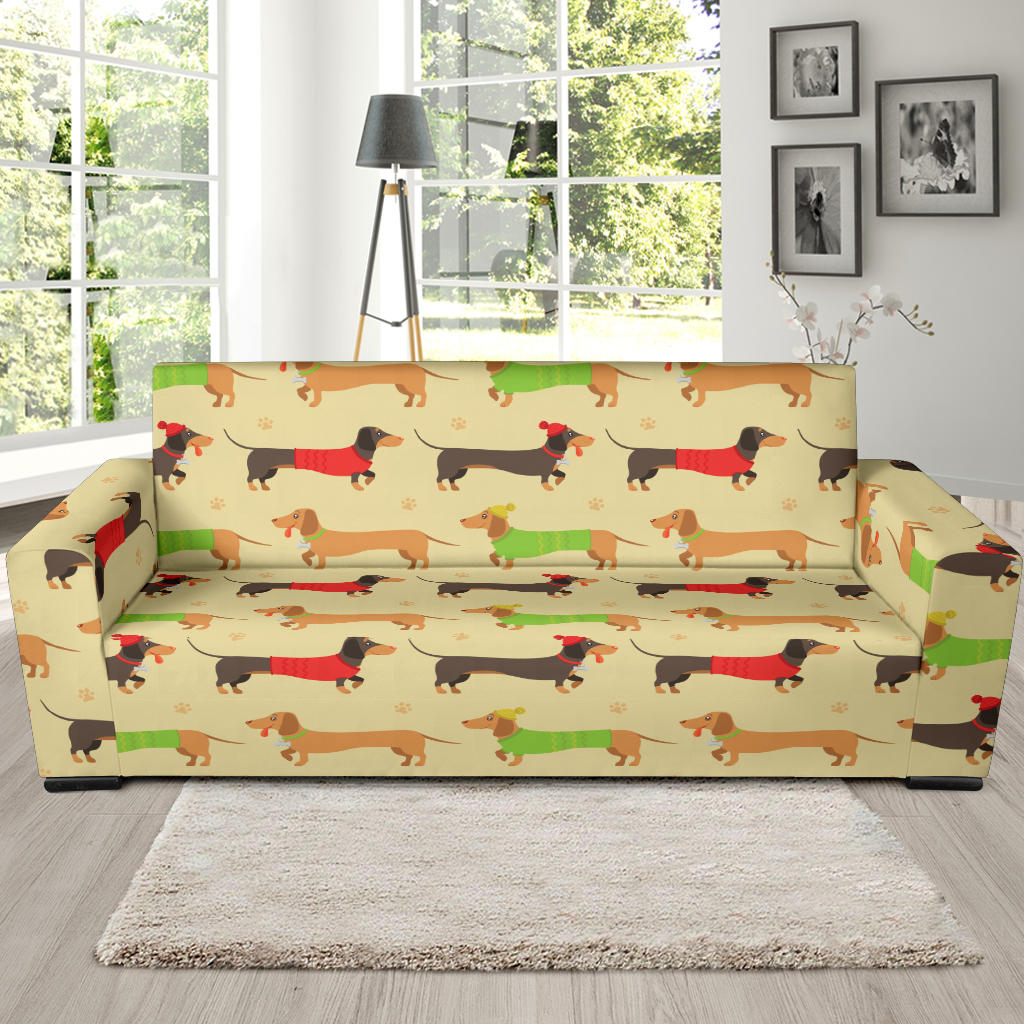 Dachshund Pattern Print Design 06 Sofa Slipcover