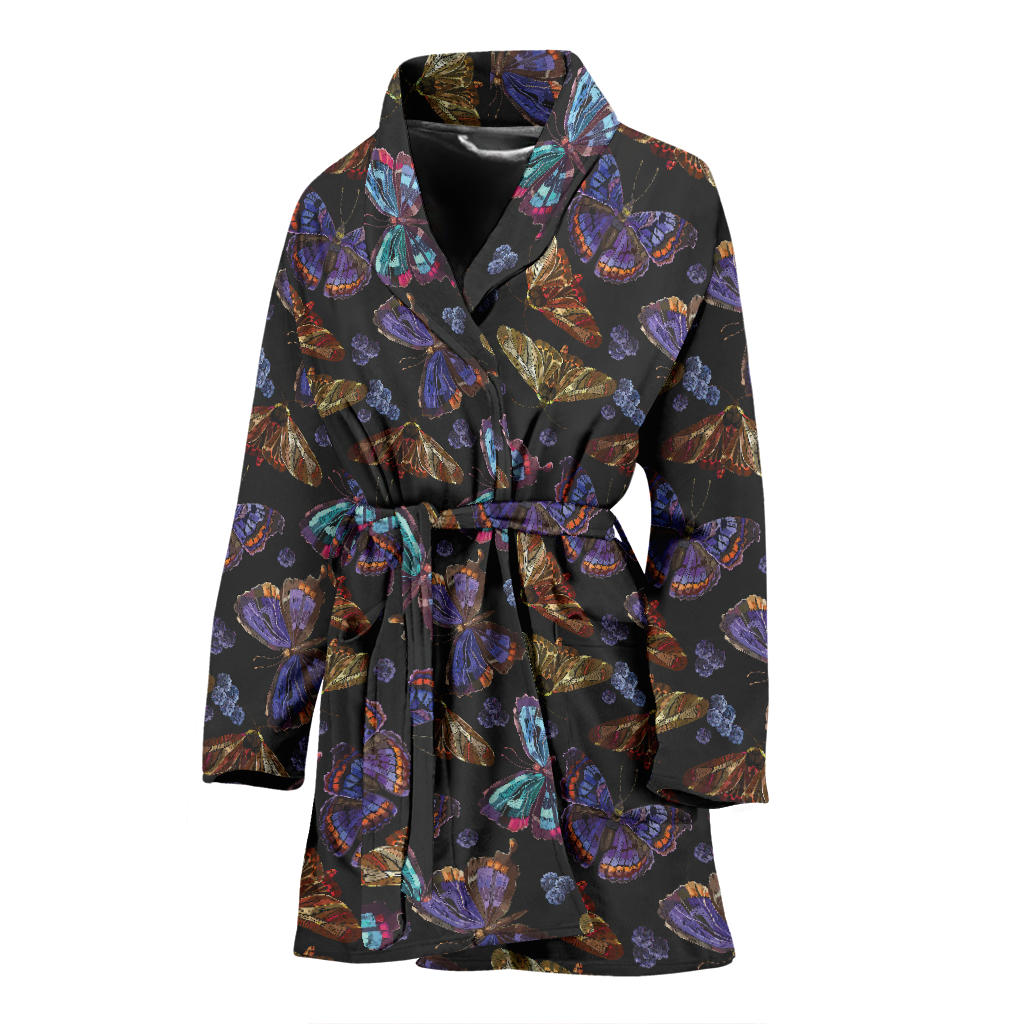Butterfly Pattern Print Design 013 Women Bathrobe