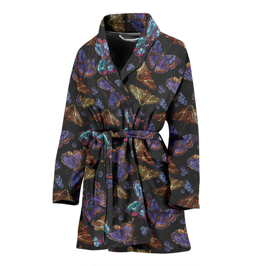 Butterfly Pattern Print Design 013 Women Bathrobe