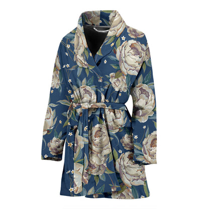 Peony Pattern Print Design A03 Women Bathrobe