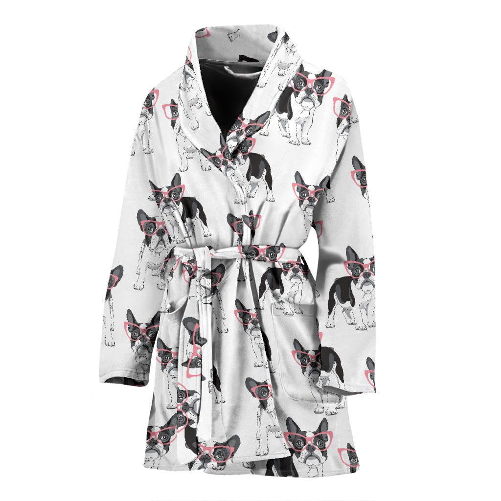 Boston Terrier Pattern Print Design 03 Women Bathrobe