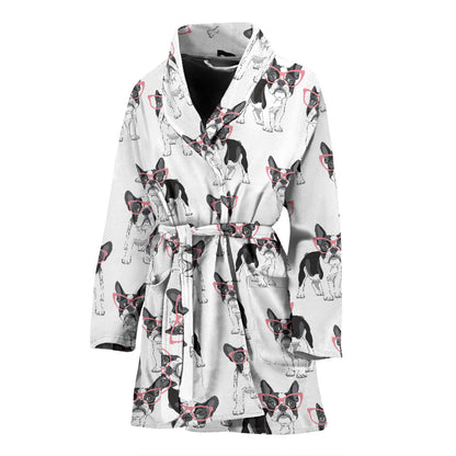 Boston Terrier Pattern Print Design 03 Women Bathrobe