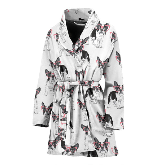 Boston Terrier Pattern Print Design 03 Women Bathrobe