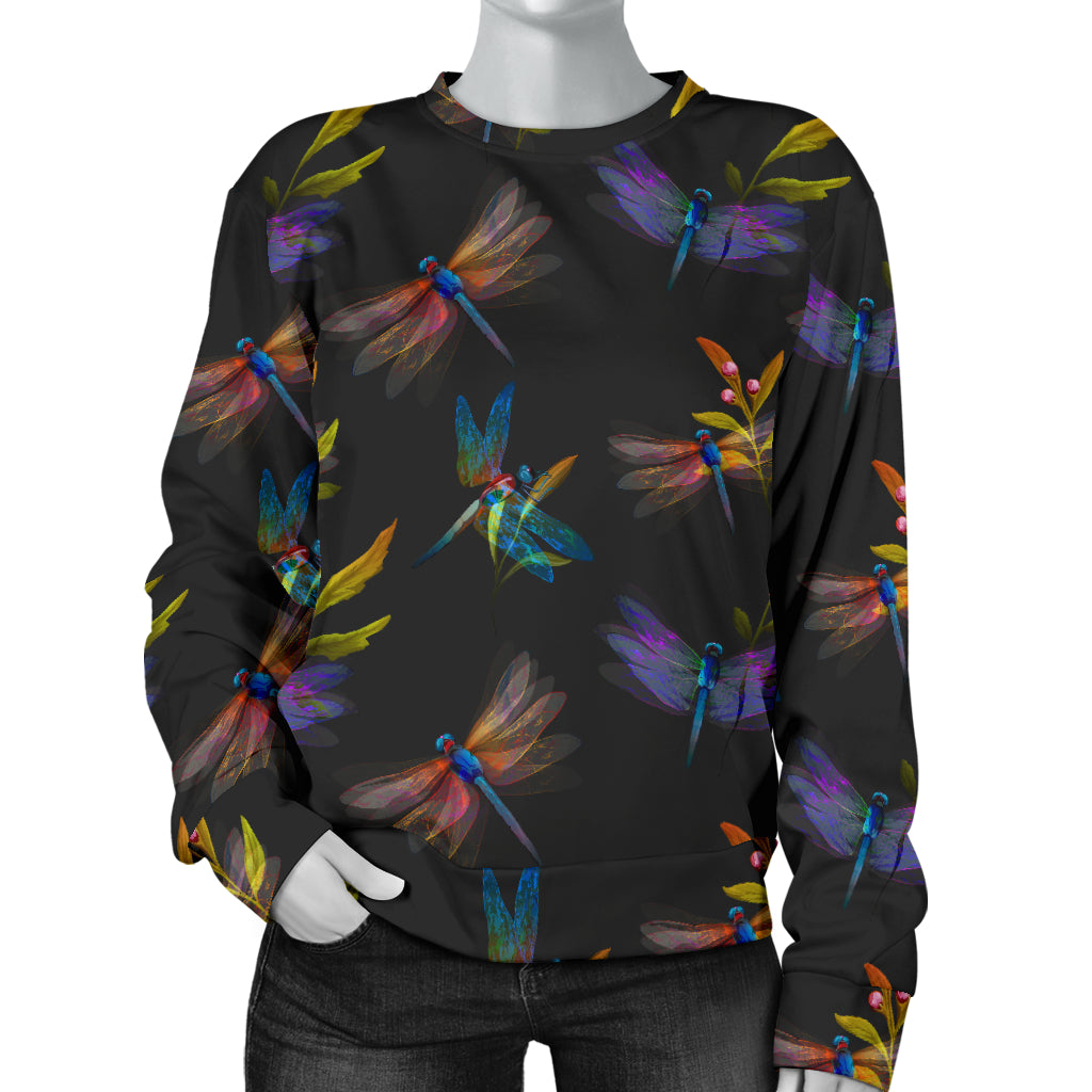 Dragonfly Colorful Realistic Print Women Long Sleeve Sweatshirt
