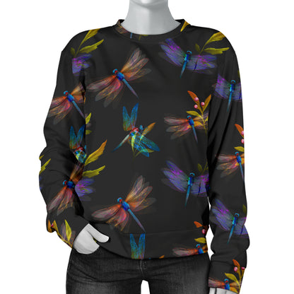 Dragonfly Colorful Realistic Print Women Long Sleeve Sweatshirt