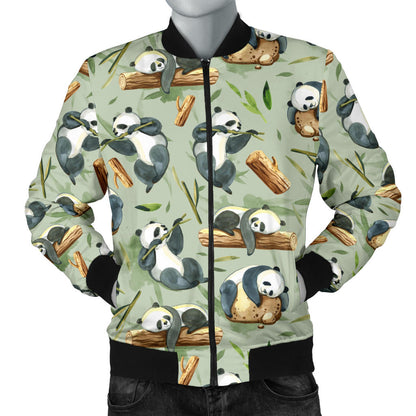 Panda Bear Design Bamboo Print Men Bomber Jacket