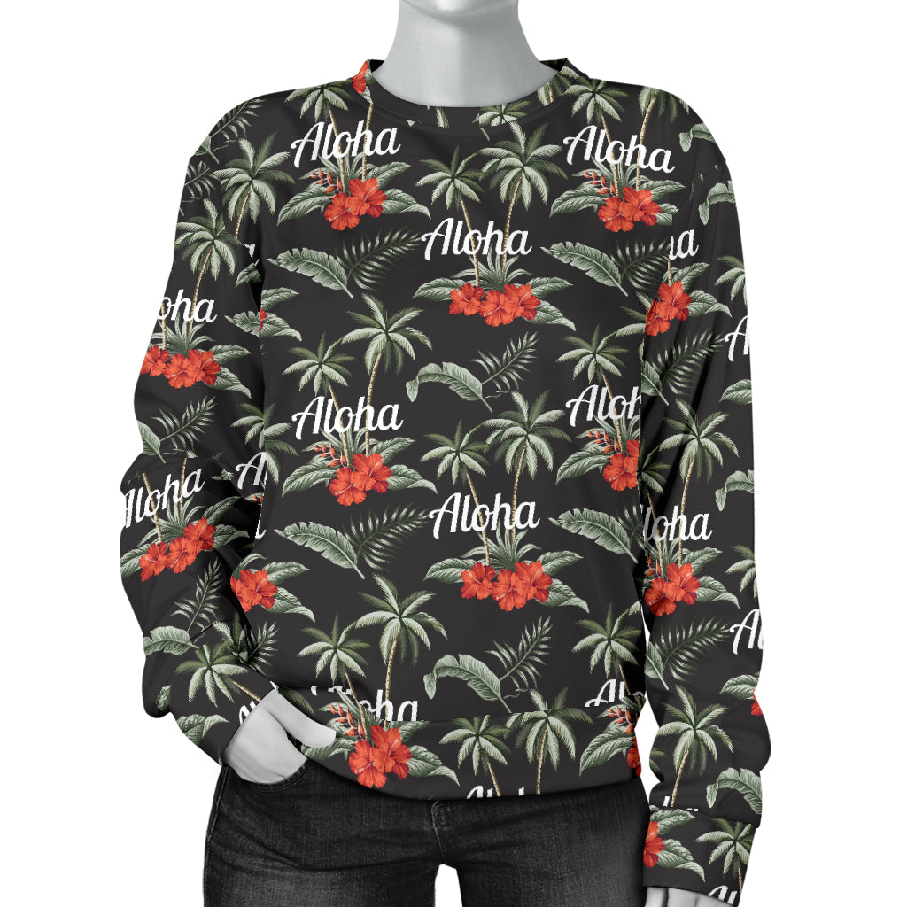 Aloha Palm Tree Design Themed Print Women Long Sleeve Sweatshirt
