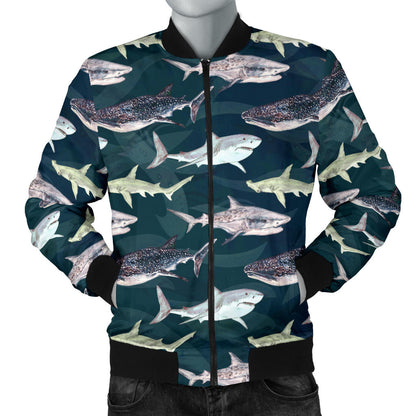 Shark Pattern Print Men Bomber Jacket
