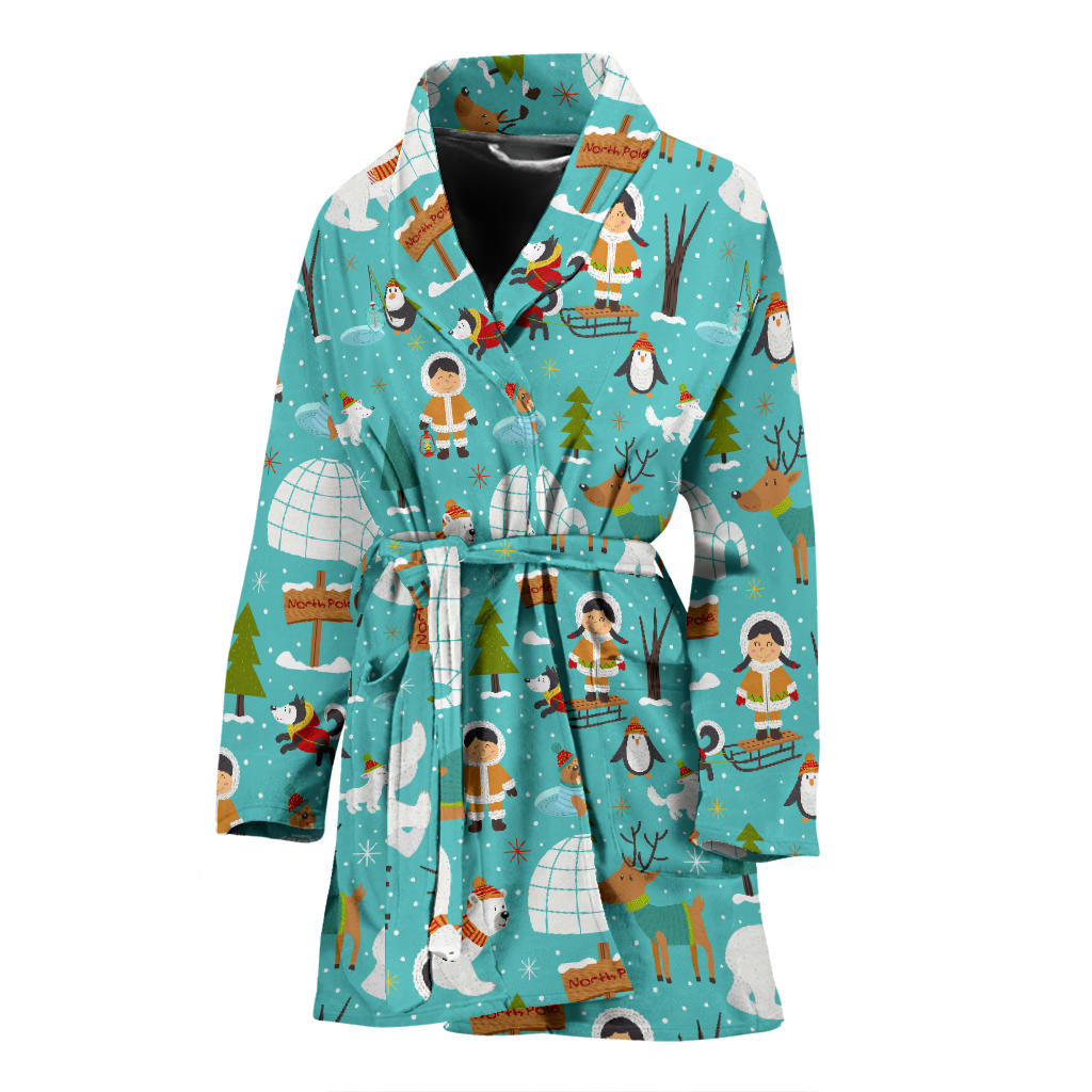 Eskimo Pattern Print Design 01 Women Bathrobe