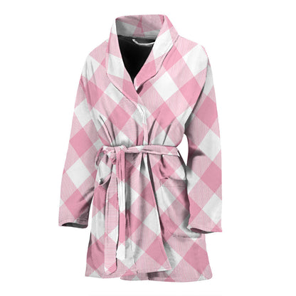 Gingham Pink Pattern Print Design 02 Women Bathrobe