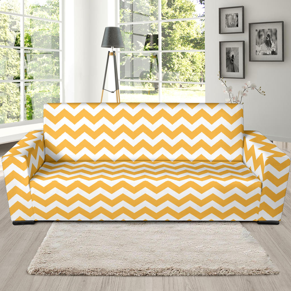 Chevron Orange Pattern Print Design 01 Sofa Slipcover