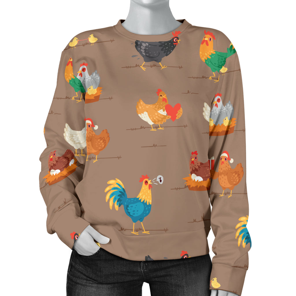 Chicken Happy Print Pattern Women Long Sleeve Sweatshirt