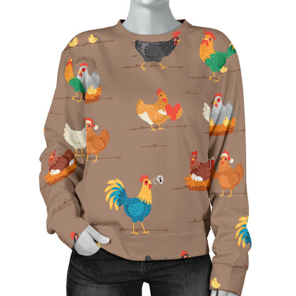 Chicken Happy Print Pattern Women Long Sleeve Sweatshirt