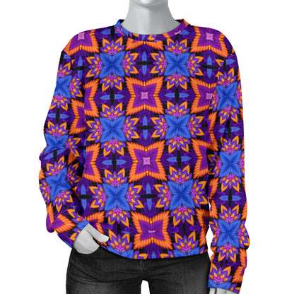 kaleidoscope Purple Orange Print Design Women Long Sleeve Sweatshirt