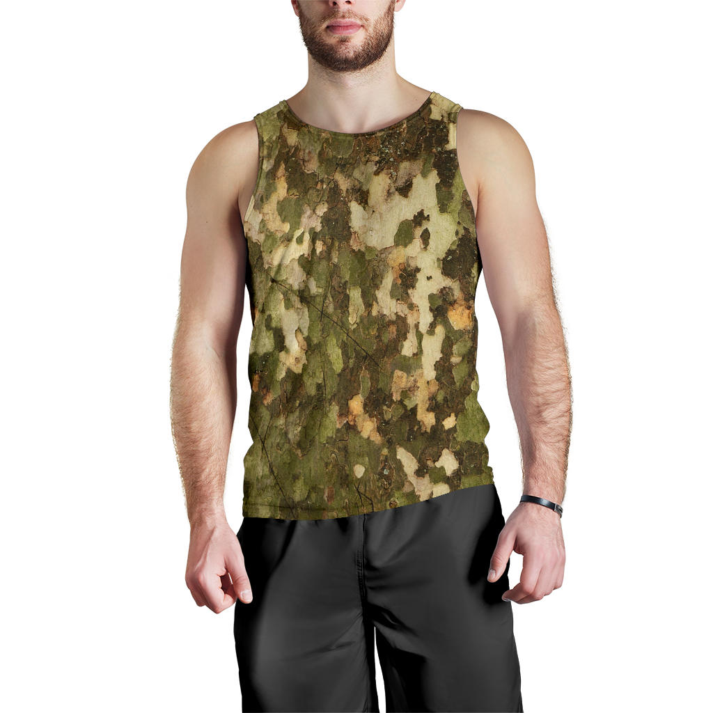 Camo Realistic Tree Texture Print Men Tank Top