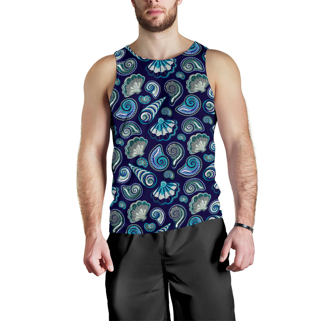 Beach Seashell Blue Print Men Tank Top