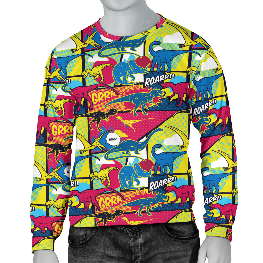 Dinosaur Comic Pop Art Style Men Long Sleeve Sweatshirt