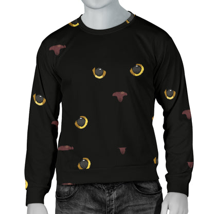 Black Cat Face Print Pattern Men Long Sleeve Sweatshirt