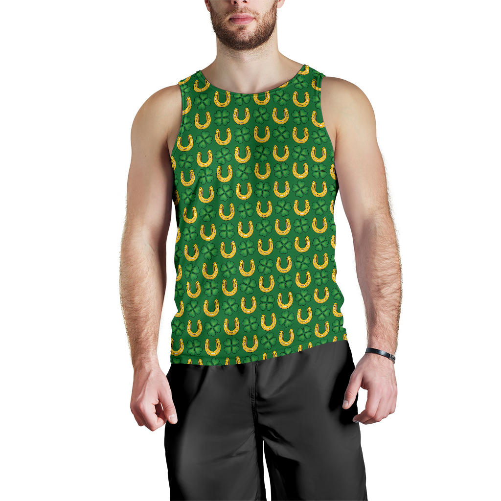 Shamrock Horseshoes Print Pattern Men Tank Top