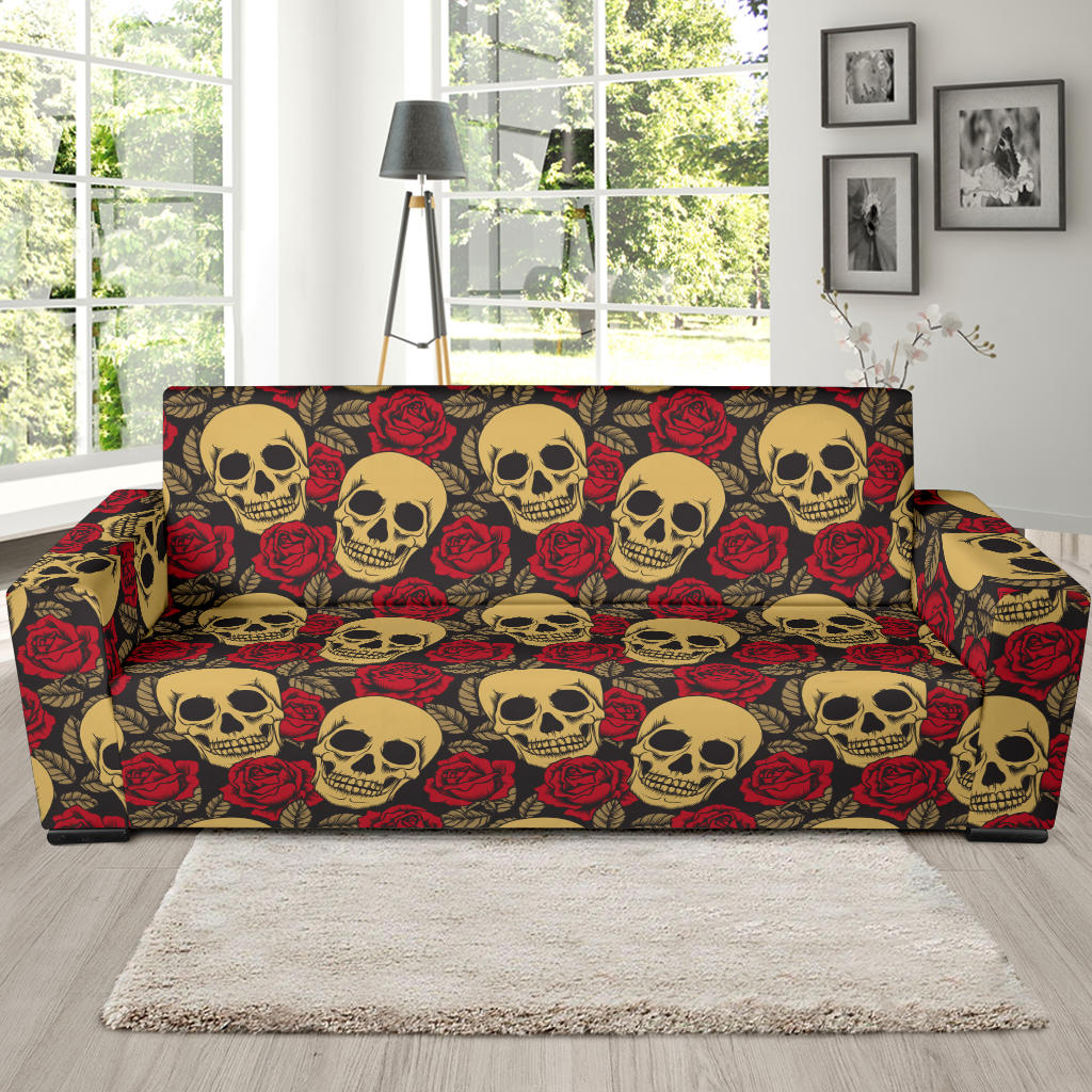 Skull And Roses Print Design LKS302 Sofa Slipcover