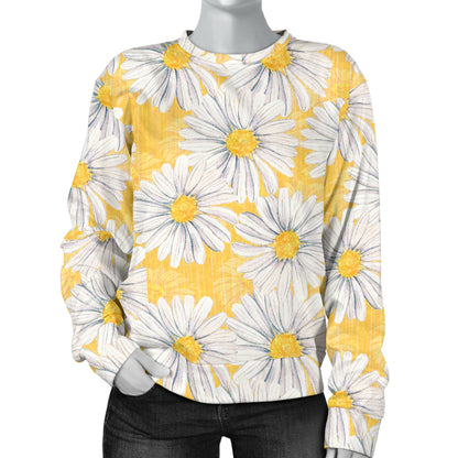 Daisy Yellow Watercolor Print Pattern Women Long Sleeve Sweatshirt